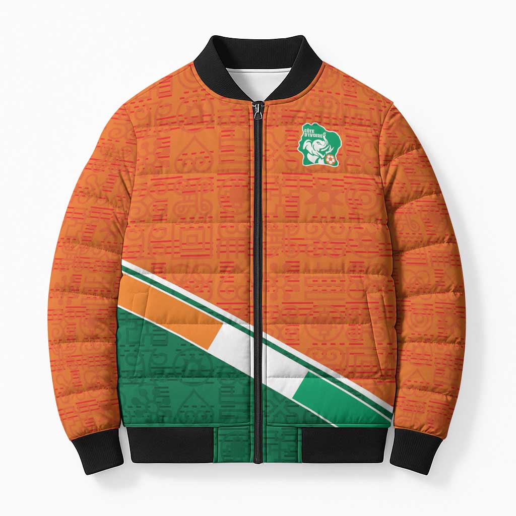 World Football 2026 Ivory Coast Custom Bomber Puffer Jacket African Adinkra Pattern - Wonder Print Shop