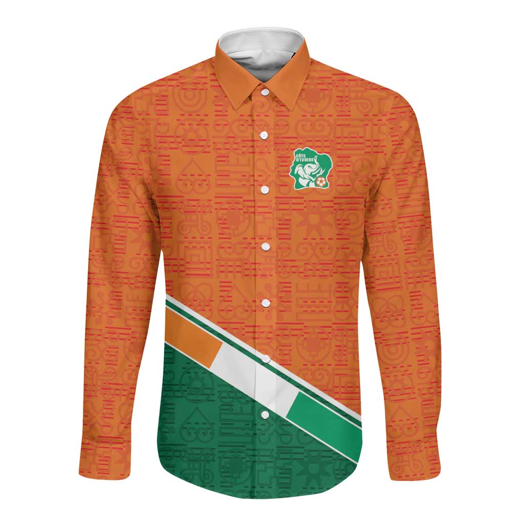 World Football 2026 Ivory Coast Custom Long Sleeve Button Shirt African Adinkra Pattern - Wonder Print Shop