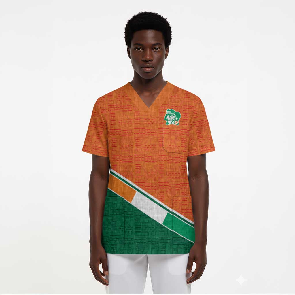World Football 2026 Ivory Coast Custom Scrub Top African Adinkra Pattern - Wonder Print Shop