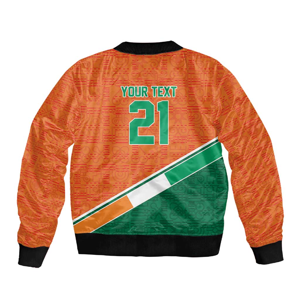 World Football 2026 Ivory Coast Custom Sleeve Zip Bomber Jacket African Adinkra Pattern - Wonder Print Shop