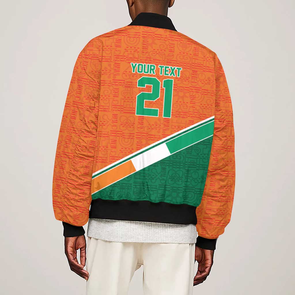 World Football 2026 Ivory Coast Custom Sleeve Zip Bomber Jacket African Adinkra Pattern - Wonder Print Shop