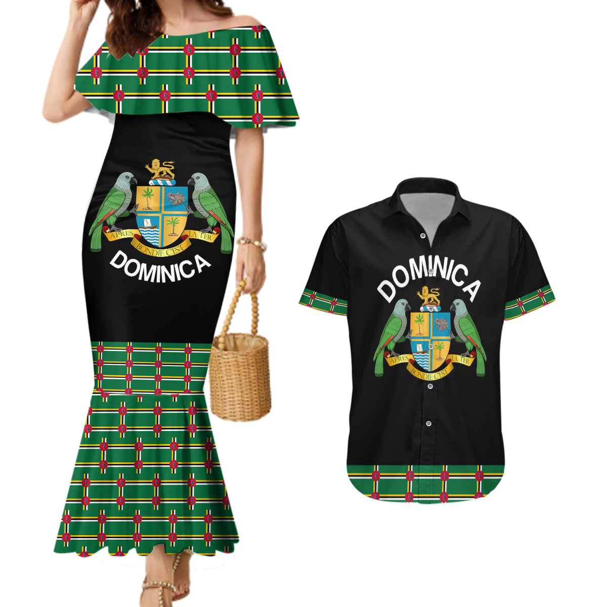 Personalized Dominica Sisserou Parrot Simple Style Couples Matching Mermaid Dress and Hawaiian Shirt LT9 - Wonder Print Shop