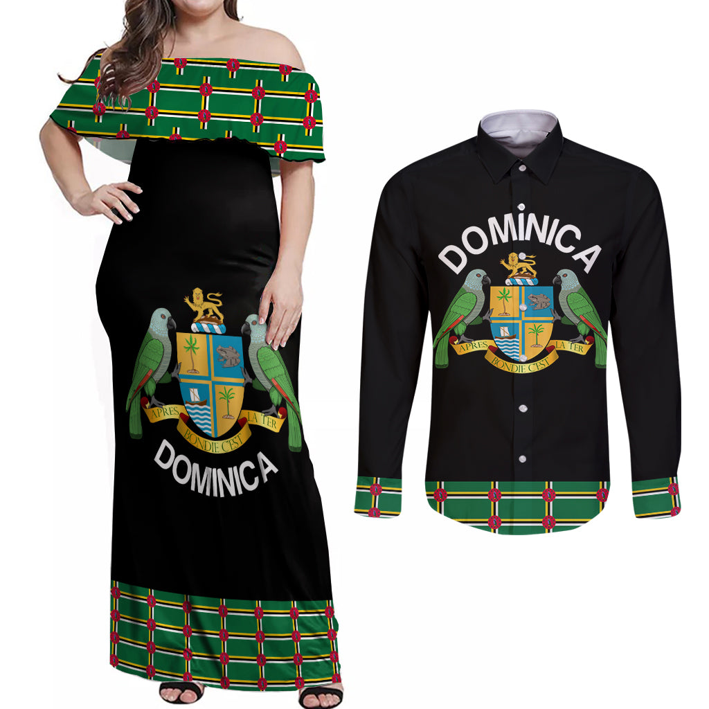 Personalized Dominica Sisserou Parrot Simple Style Couples Matching Off Shoulder Maxi Dress and Long Sleeve Button Shirt LT9 - Wonder Print Shop