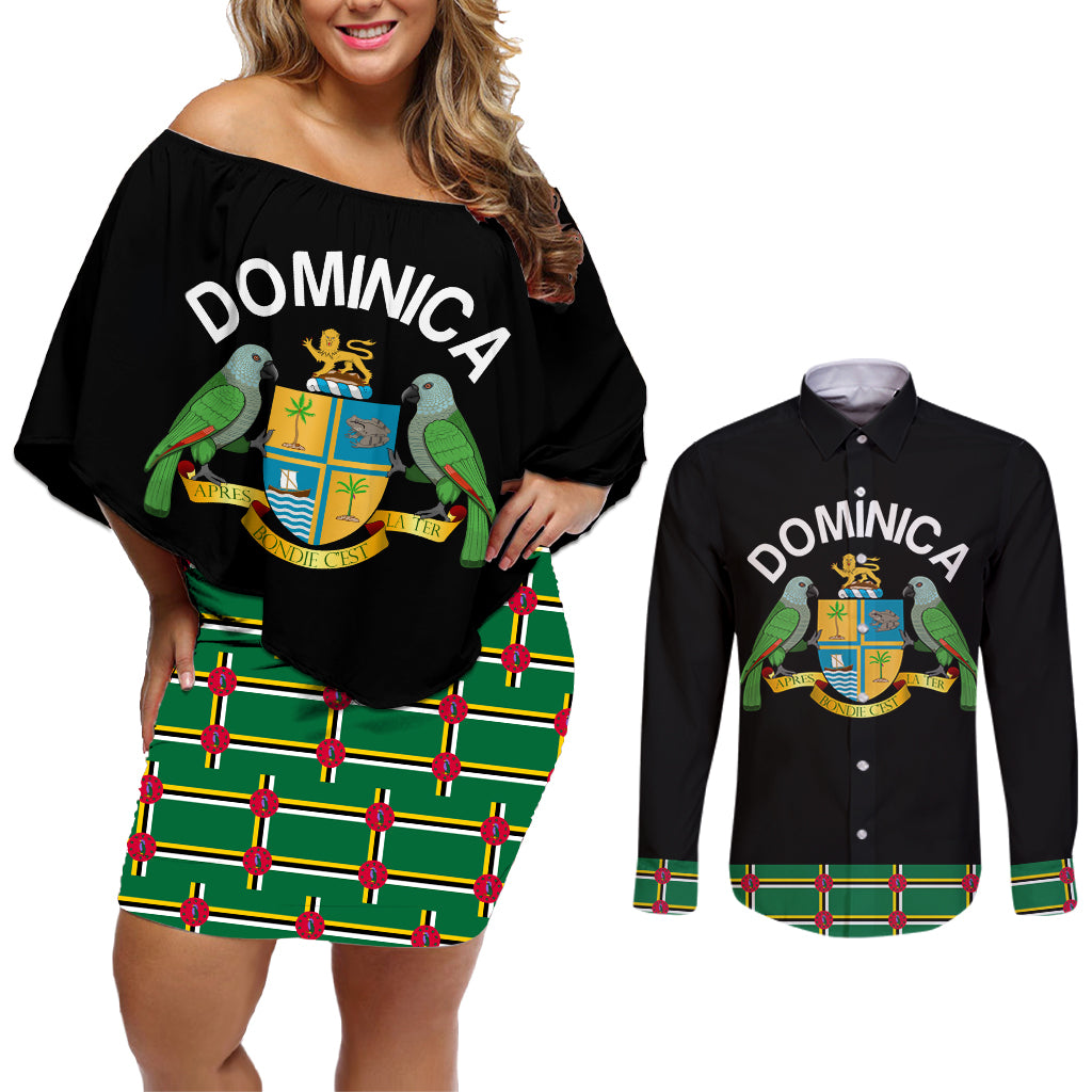 Personalized Dominica Sisserou Parrot Simple Style Couples Matching Off Shoulder Short Dress and Long Sleeve Button Shirt LT9 - Wonder Print Shop