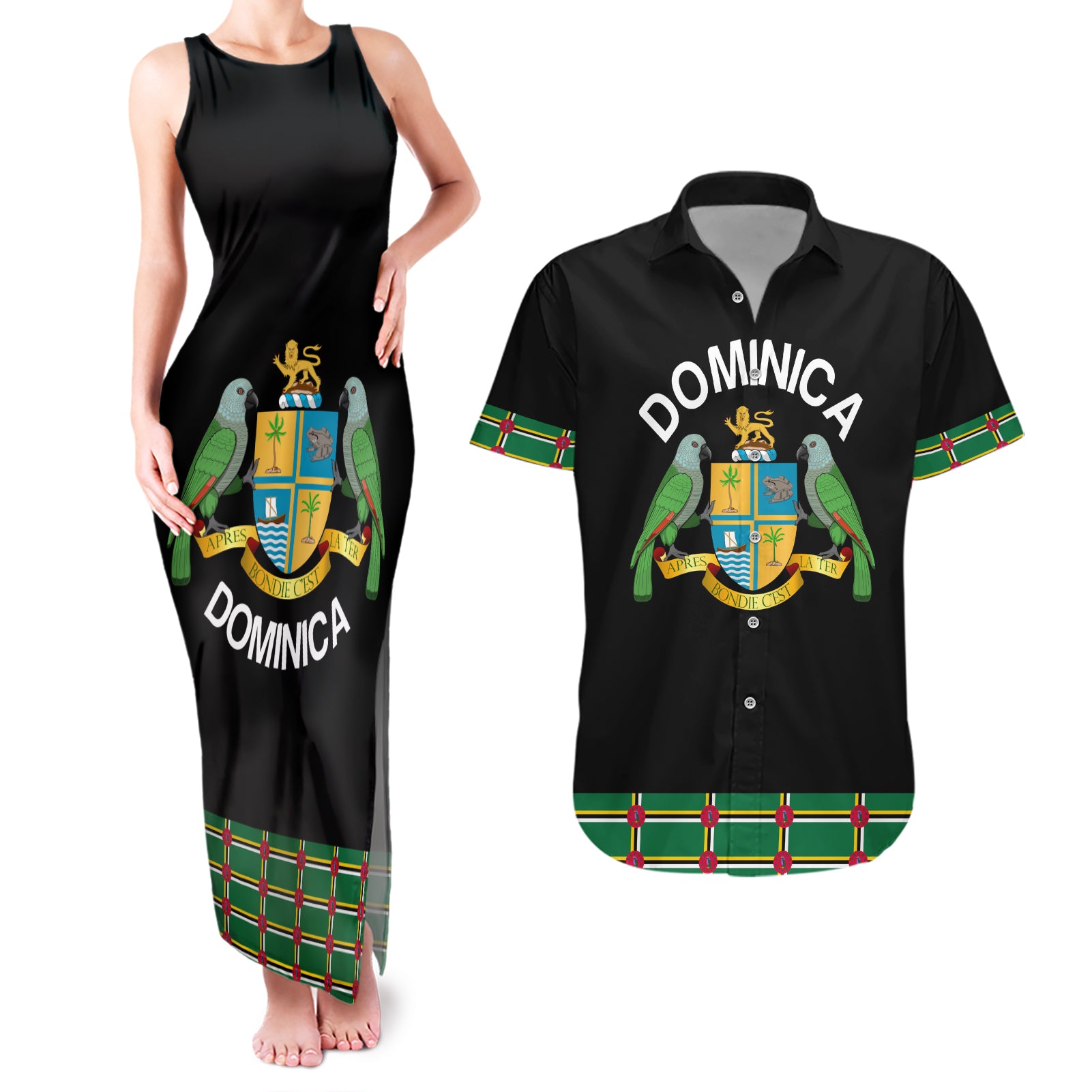 Personalized Dominica Sisserou Parrot Simple Style Couples Matching Tank Maxi Dress and Hawaiian Shirt LT9 - Wonder Print Shop