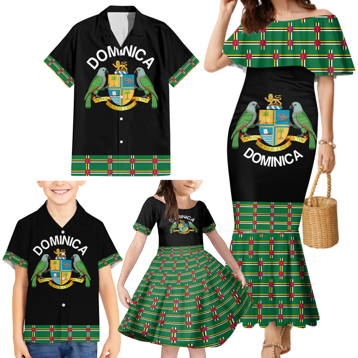 Personalized Dominica Sisserou Parrot Simple Style Family Matching Mermaid Dress and Hawaiian Shirt LT9 - Wonder Print Shop