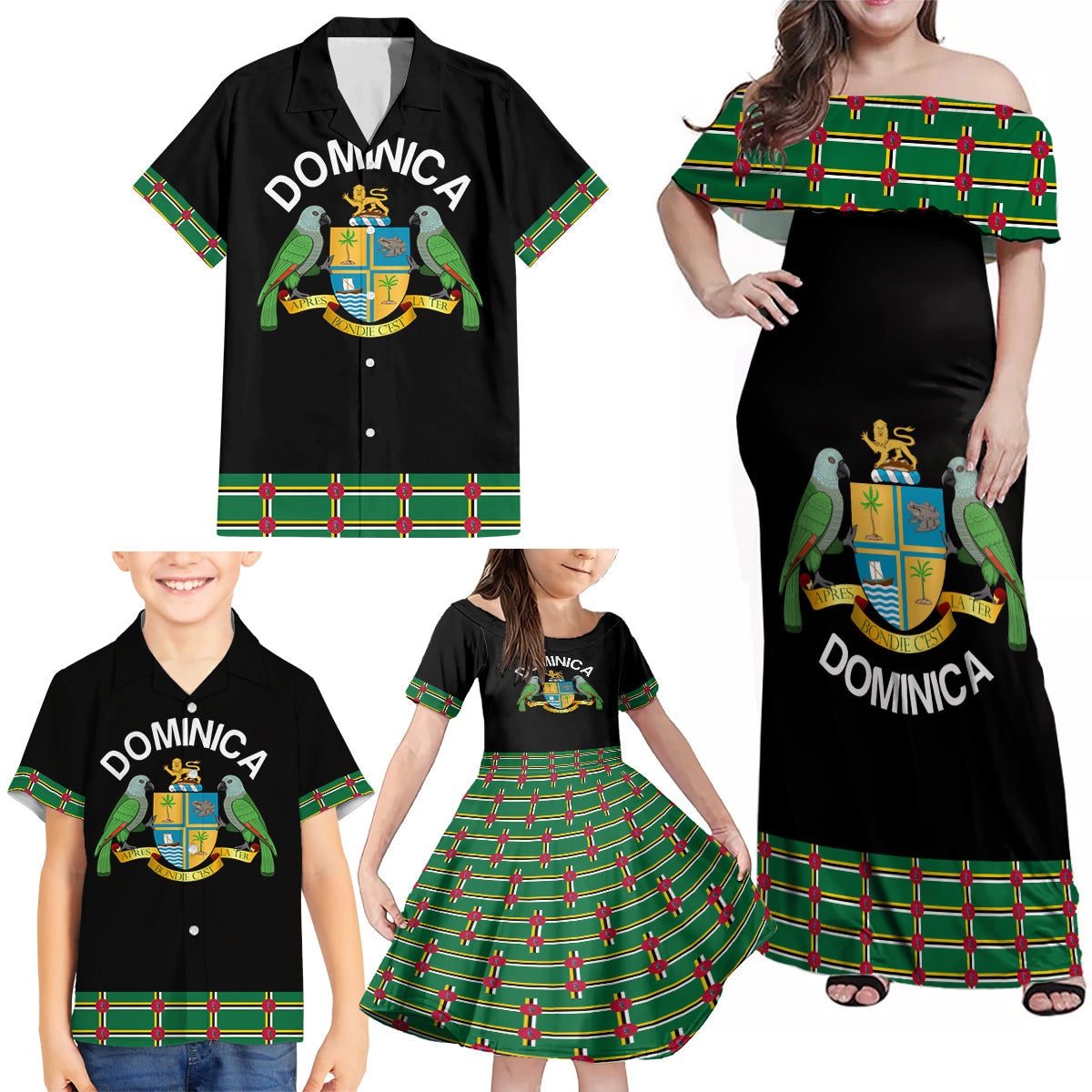 Personalized Dominica Sisserou Parrot Simple Style Family Matching Off Shoulder Maxi Dress and Hawaiian Shirt LT9 - Wonder Print Shop