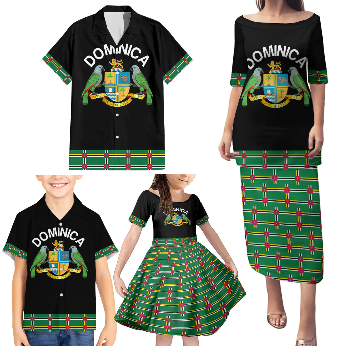 Personalized Dominica Sisserou Parrot Simple Style Family Matching Puletasi and Hawaiian Shirt - Wonder Print Shop