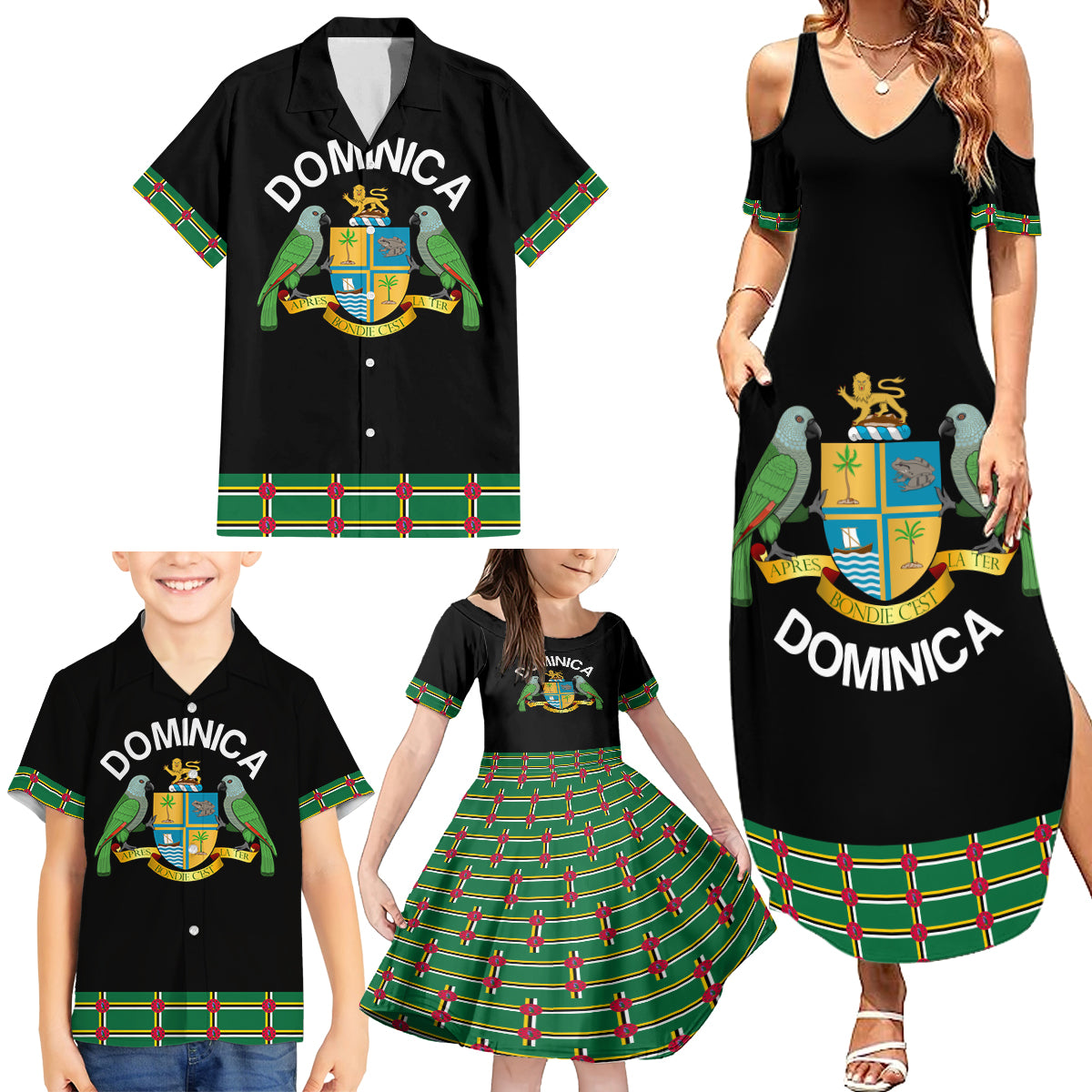 Personalized Dominica Sisserou Parrot Simple Style Family Matching Summer Maxi Dress and Hawaiian Shirt - Wonder Print Shop