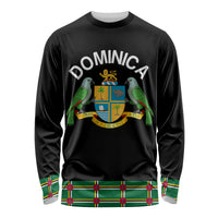 Black long-sleeve shirt with DOMINICA parrot crest front graphic