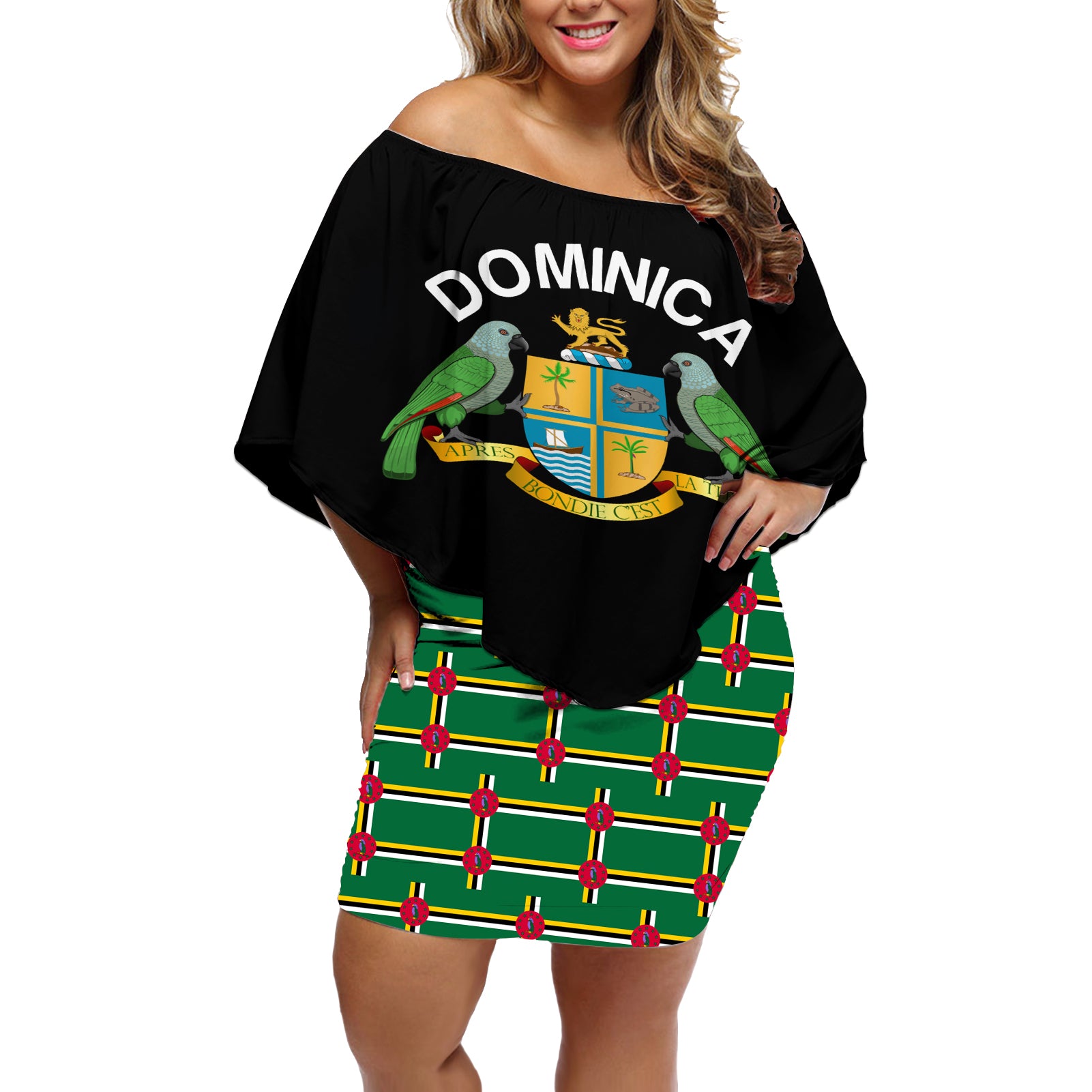 Personalized Dominica Sisserou Parrot Simple Style Off Shoulder Short Dress - Wonder Print Shop