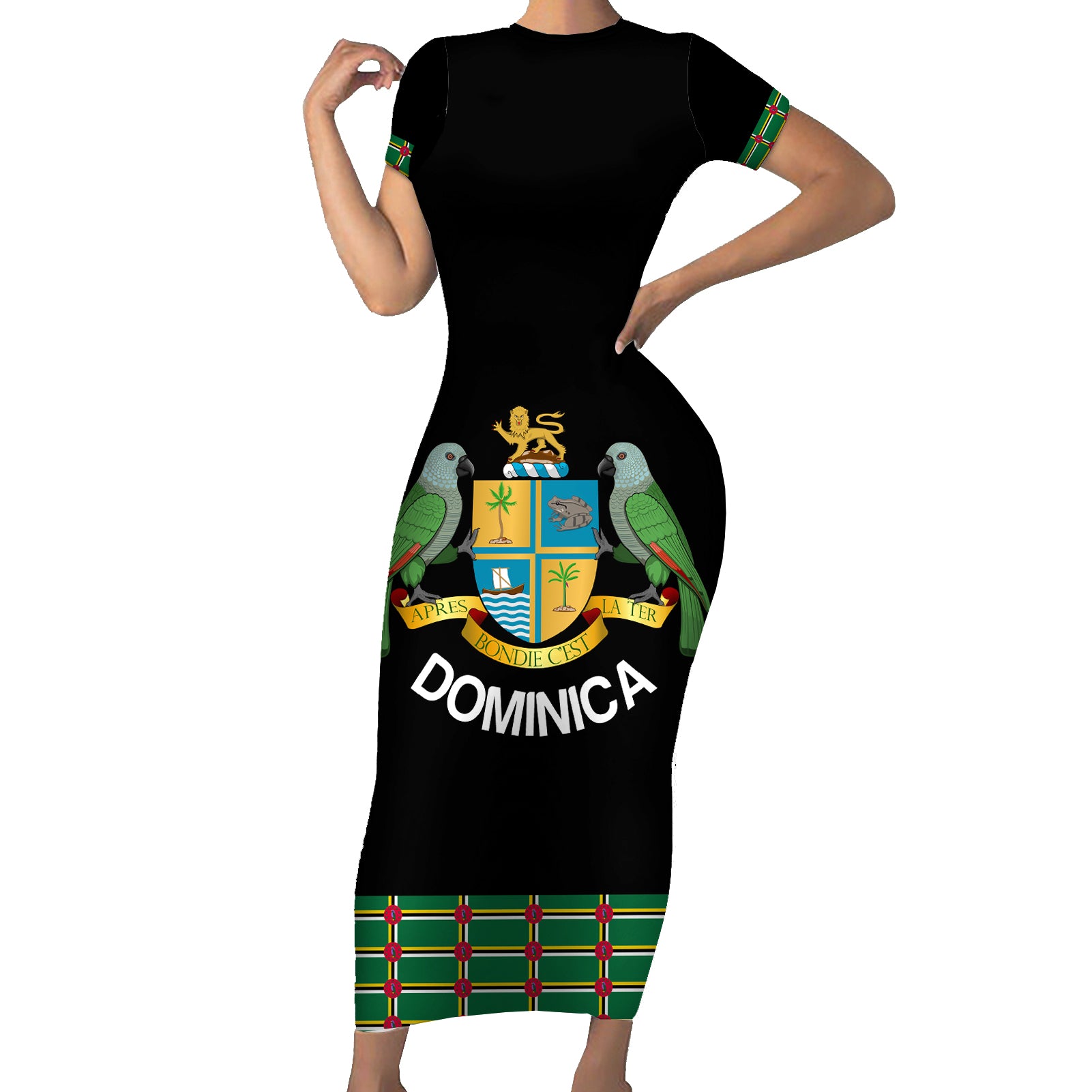 Personalized Dominica Sisserou Parrot Simple Style Short Sleeve Bodycon Dress - Wonder Print Shop