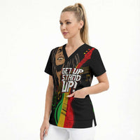 Legend Bob Get Up Stand Up Scrub Top Black Jamaican Reggae Multicolored