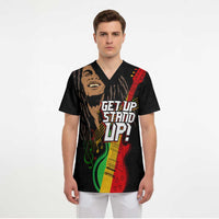 Legend Bob Get Up Stand Up Scrub Top Black Jamaican Reggae Multicolored
