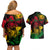 Rastafarian Lion Legend Bob Couples Matching Off Shoulder Short Dress and Hawaiian Shirt Reggae Festival Sketch Portrait LT9 - Wonder Print Shop