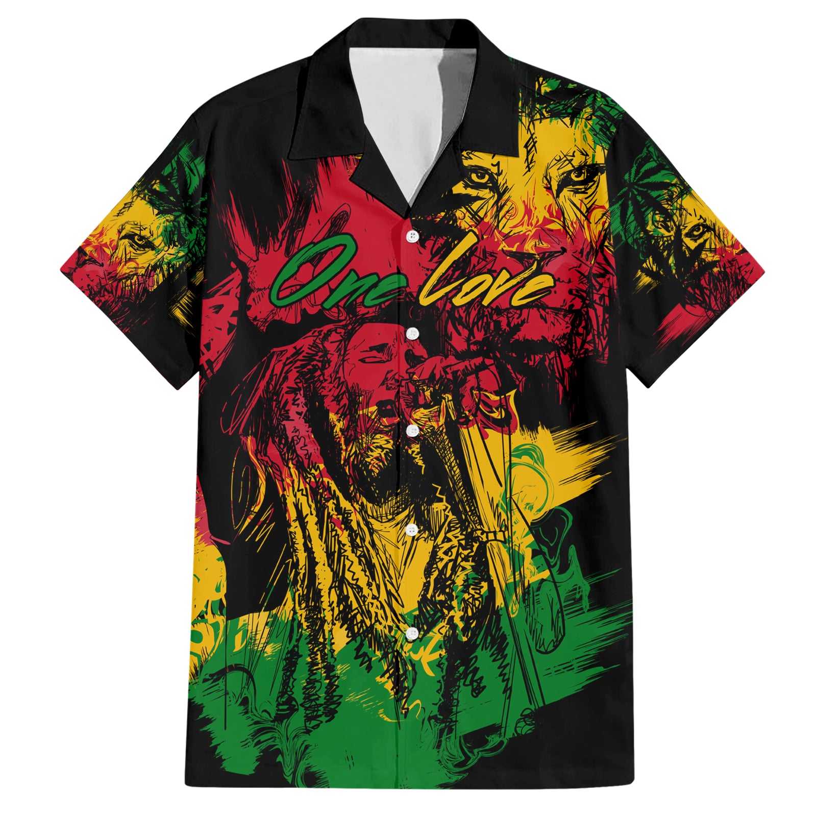 Rastafarian Lion Legend Bob Hawaiian Shirt Reggae Festival Sketch Portrait - Wonder Print Shop