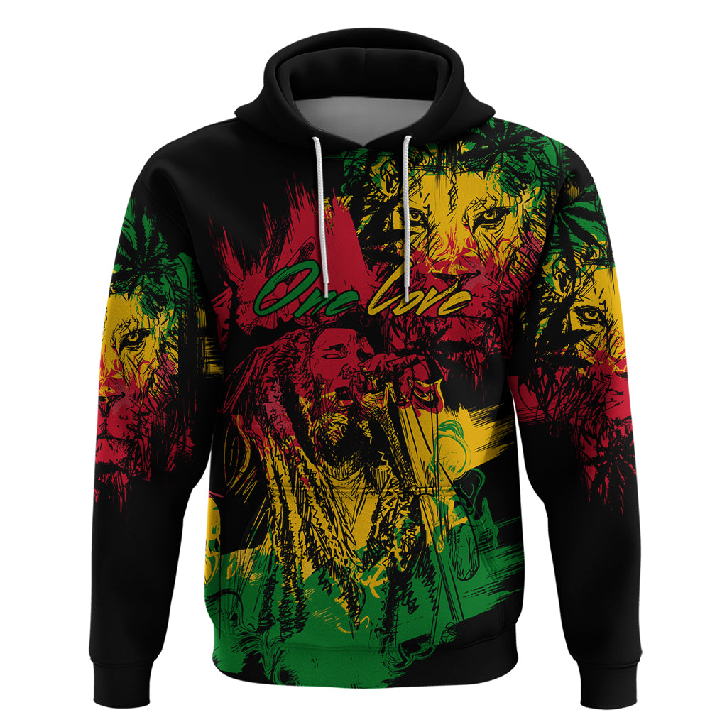 Rastafarian Lion Legend Bob Hoodie Reggae Festival Sketch Portrait - Wonder Print Shop