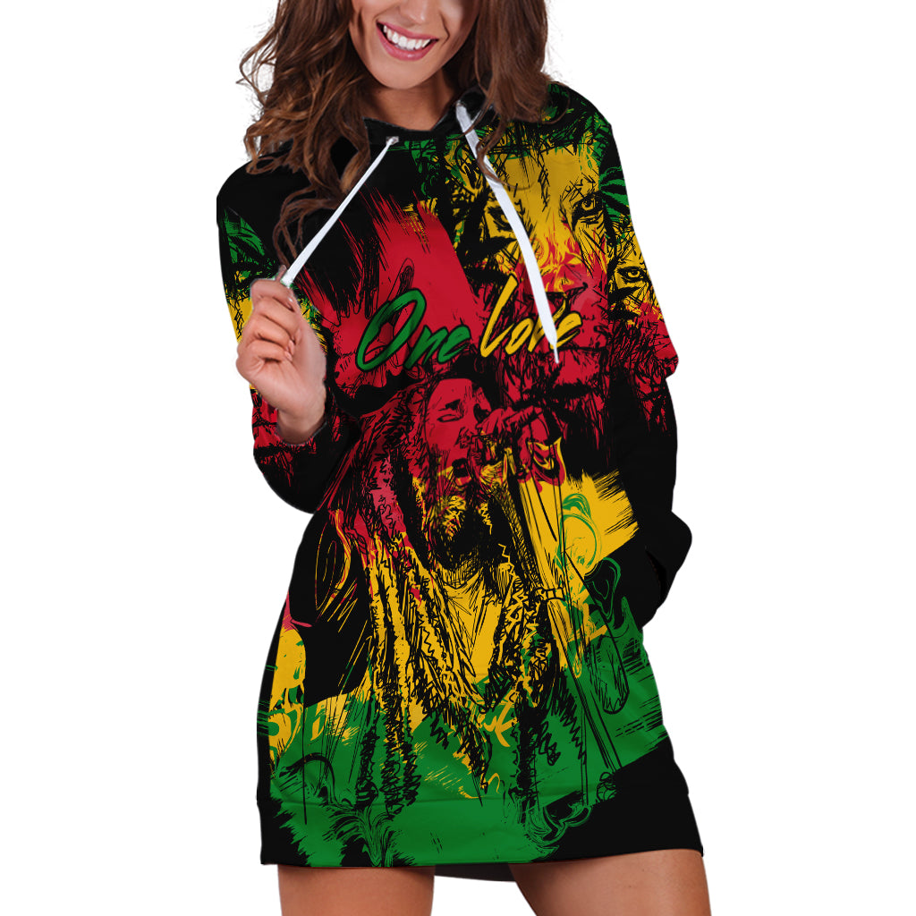 Rastafarian Lion Legend Bob Hoodie Dress Reggae Festival Sketch Portrait - Wonder Print Shop