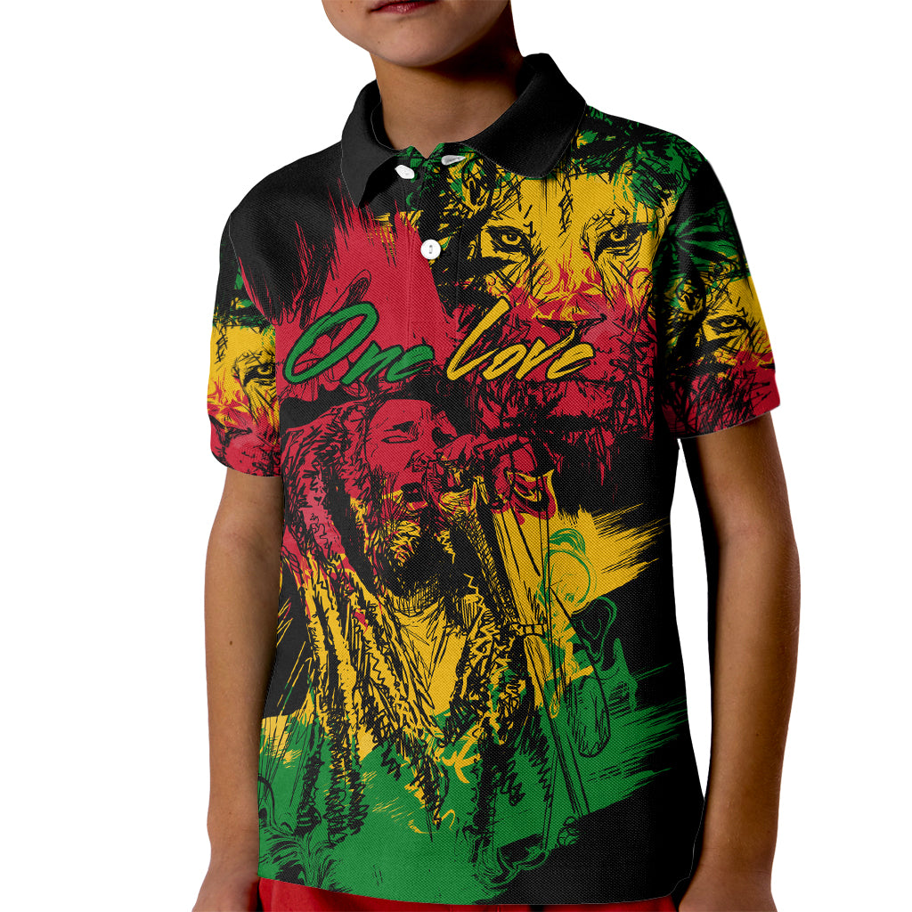 Rastafarian Lion Legend Bob Kid Polo Shirt Reggae Festival Sketch Portrait - Wonder Print Shop