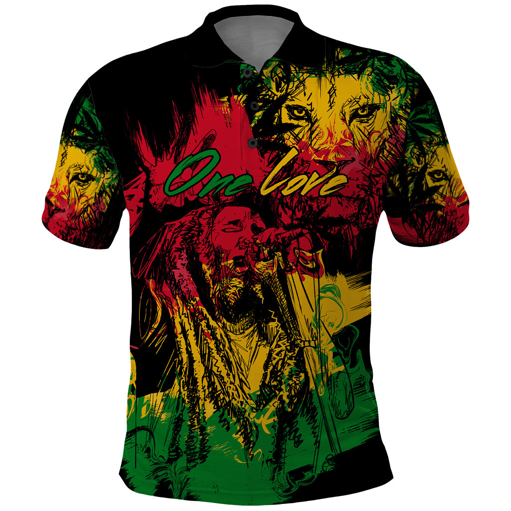 Rastafarian Lion Legend Bob Polo Shirt Reggae Festival Sketch Portrait - Wonder Print Shop