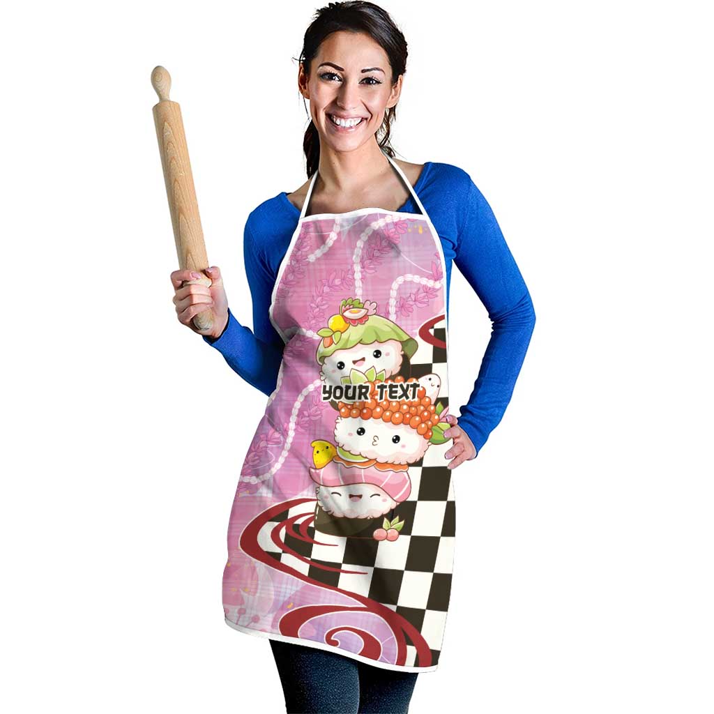 Personalized Japanese Kawaii Sushi Roll Apron Wagara Palaka Pattern