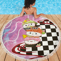 Personalized Japanese Kawaii Sushi Roll Beach Blanket Wagara Palaka Pattern