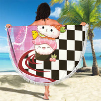 Personalized Japanese Kawaii Sushi Roll Beach Blanket Wagara Palaka Pattern