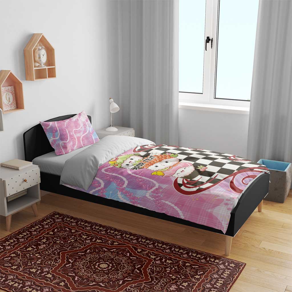 Personalized Japanese Kawaii Sushi Roll Bedding Set Wagara Palaka Pattern