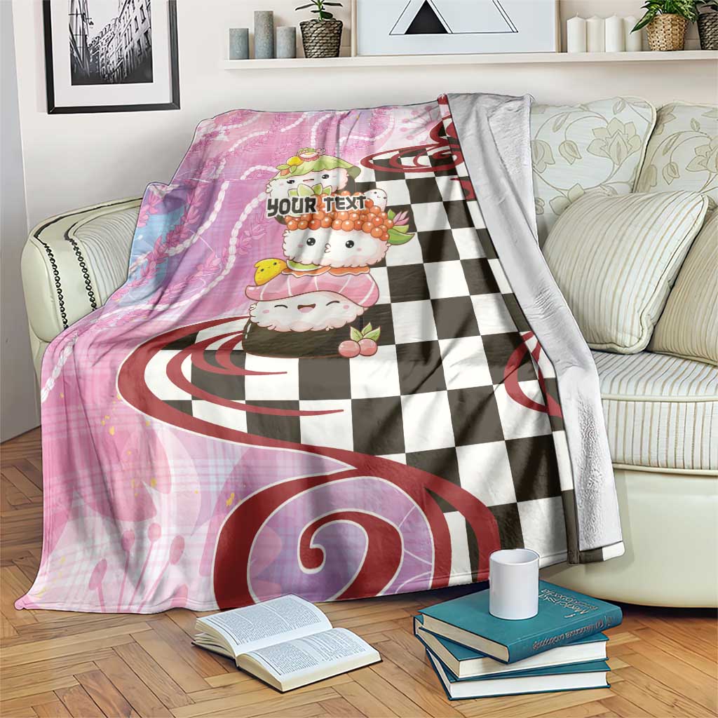 Personalized Japanese Kawaii Sushi Roll Blanket Wagara Palaka Pattern