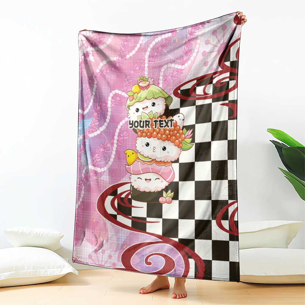 Personalized Japanese Kawaii Sushi Roll Blanket Wagara Palaka Pattern