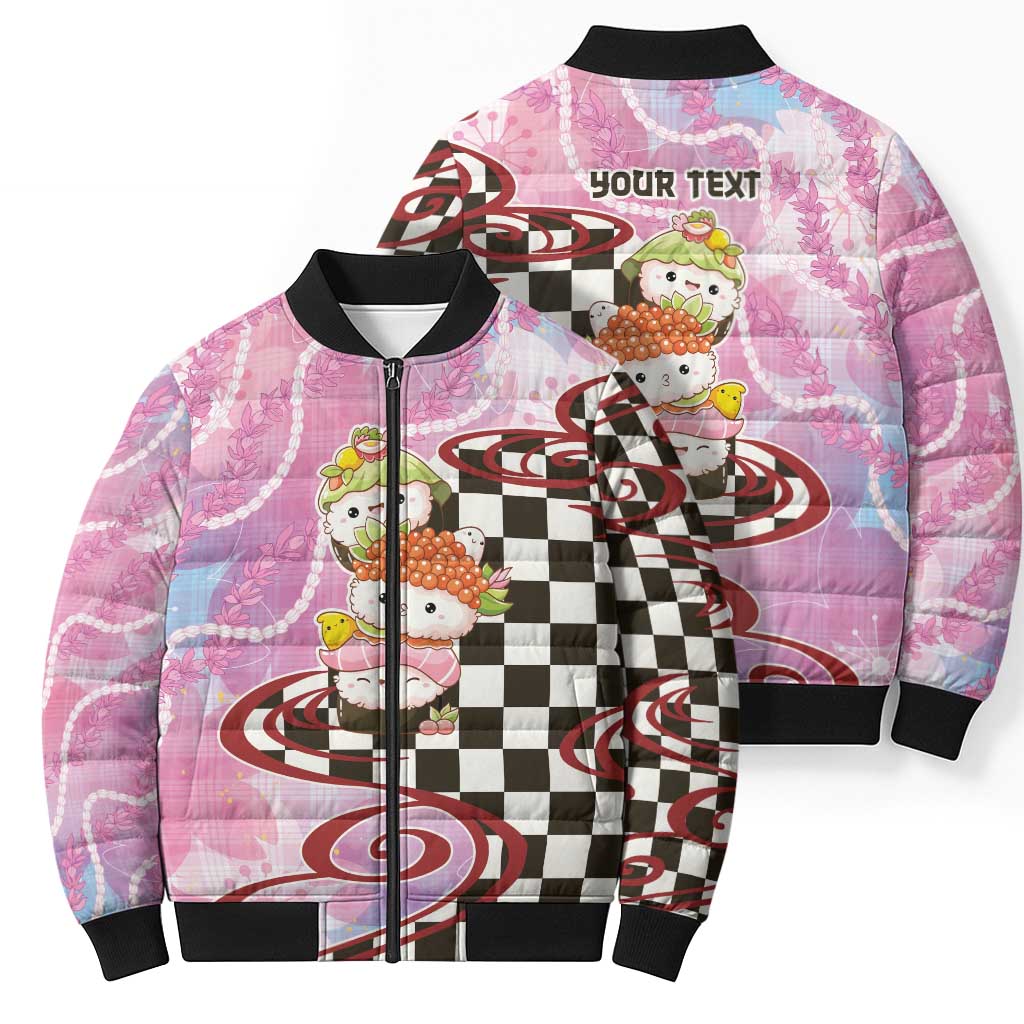Personalized Japanese Kawaii Sushi Roll Bomber Puffer Jacket Wagara Palaka Pattern