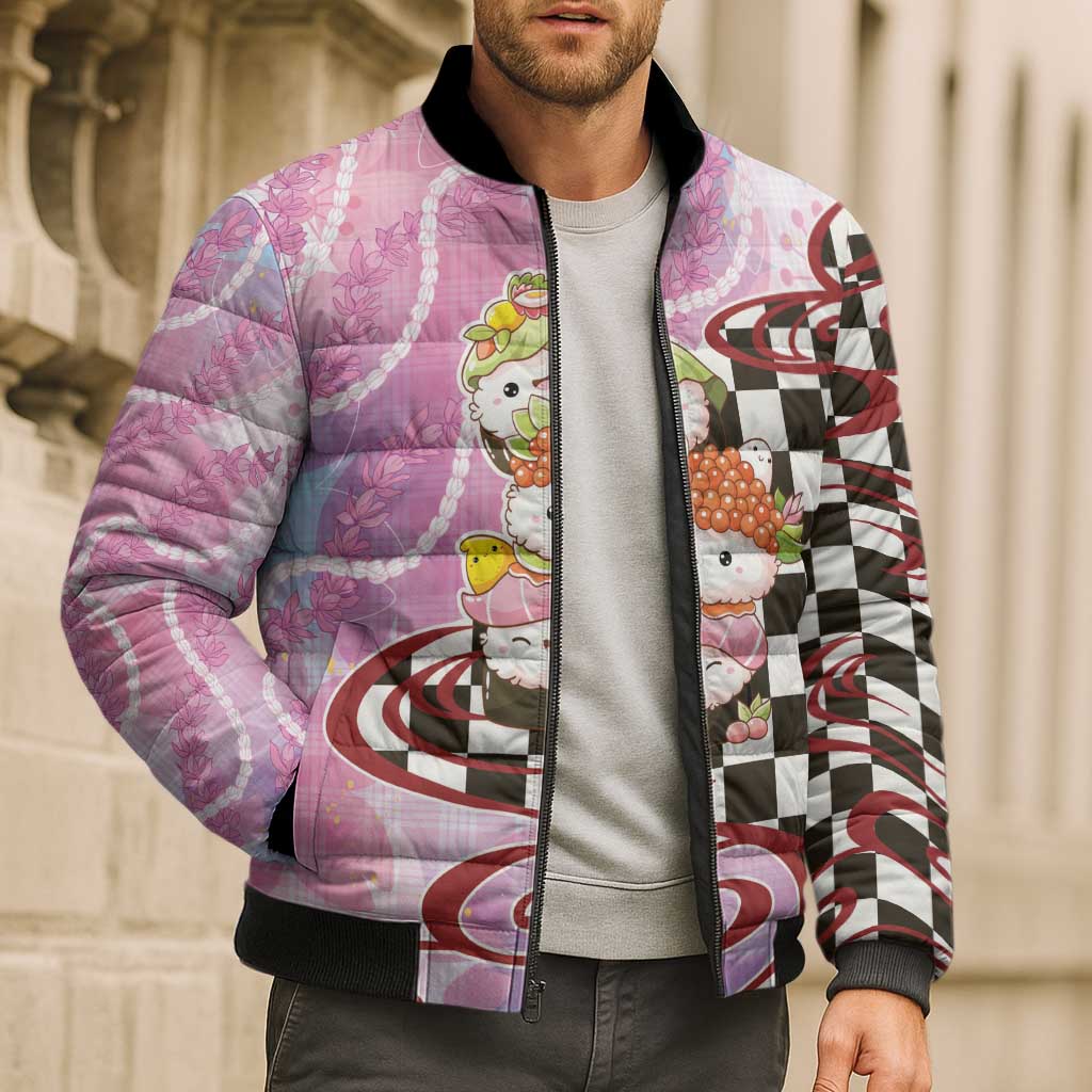 Personalized Japanese Kawaii Sushi Roll Bomber Puffer Jacket Wagara Palaka Pattern