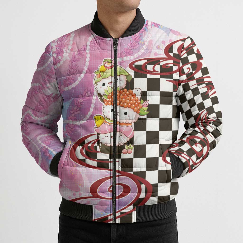 Personalized Japanese Kawaii Sushi Roll Bomber Puffer Jacket Wagara Palaka Pattern