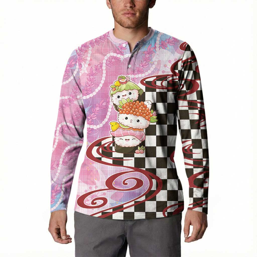 Personalized Japanese Kawaii Sushi Roll Button Sweatshirt Wagara Palaka Pattern