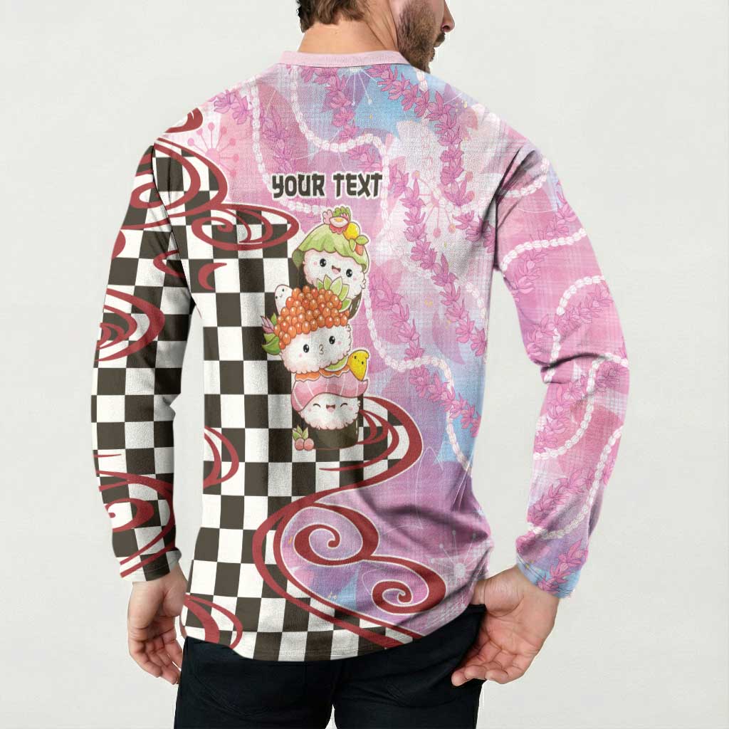 Personalized Japanese Kawaii Sushi Roll Button Sweatshirt Wagara Palaka Pattern