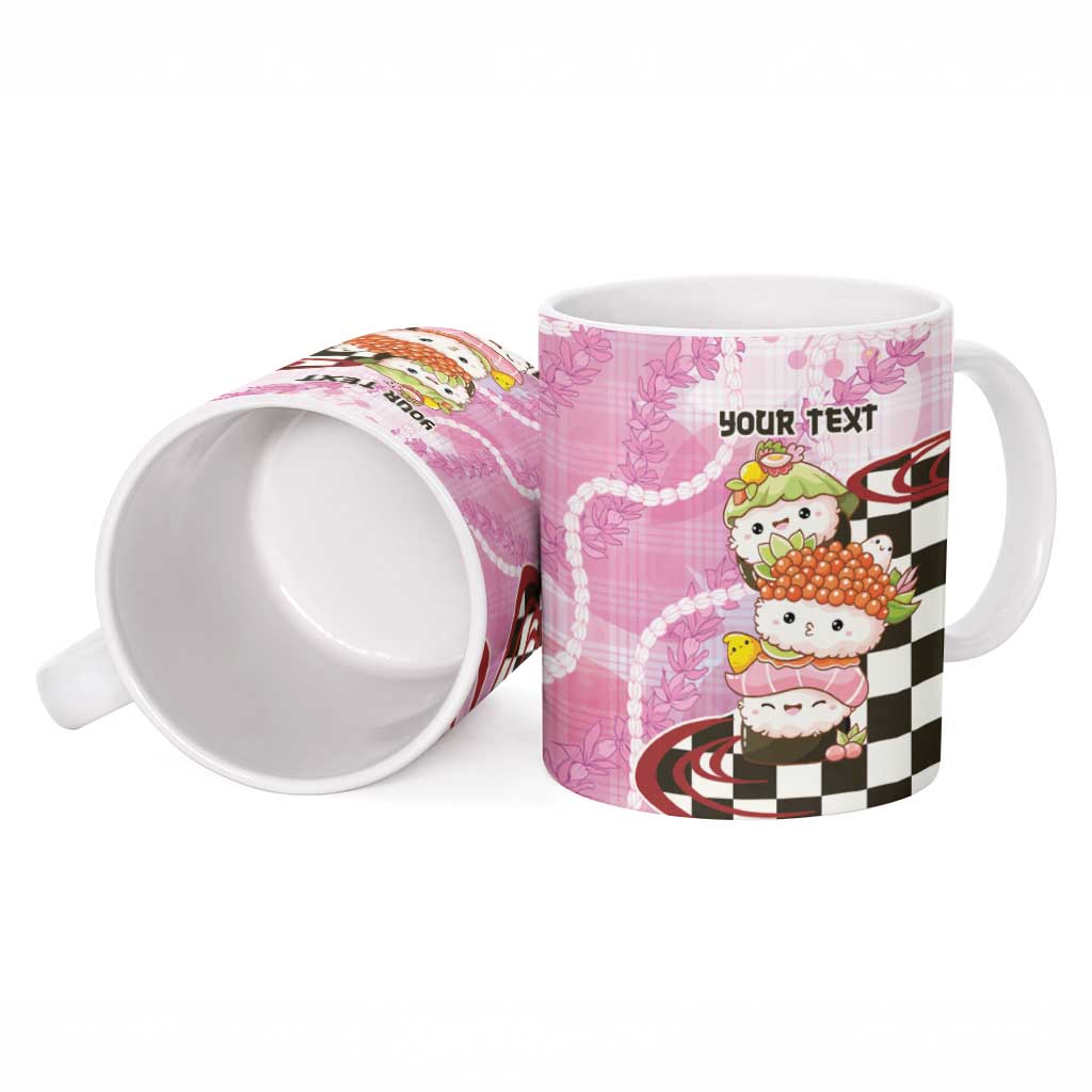 Personalized Japanese Kawaii Sushi Roll Ceramic Mug Wagara Palaka Pattern