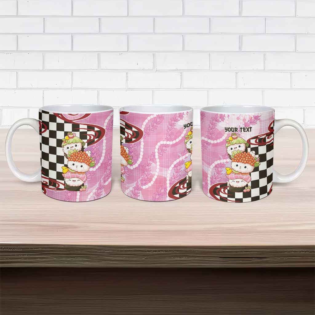 Personalized Japanese Kawaii Sushi Roll Ceramic Mug Wagara Palaka Pattern