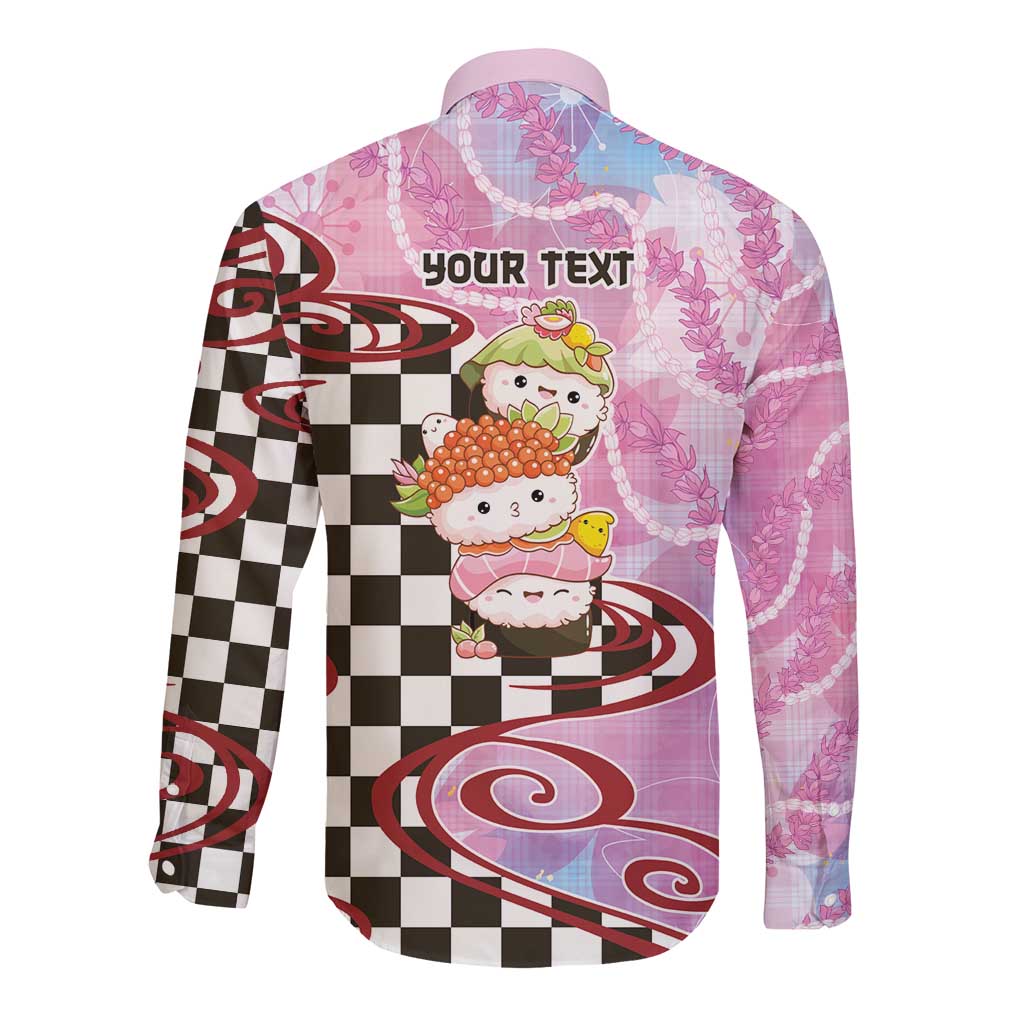 Personalized Japanese Kawaii Sushi Roll Long Sleeve Button Shirt Wagara Palaka Pattern