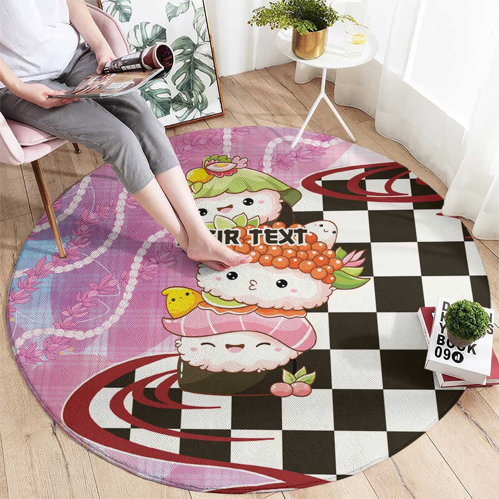 Personalized Japanese Kawaii Sushi Roll Round Carpet Wagara Palaka Pattern