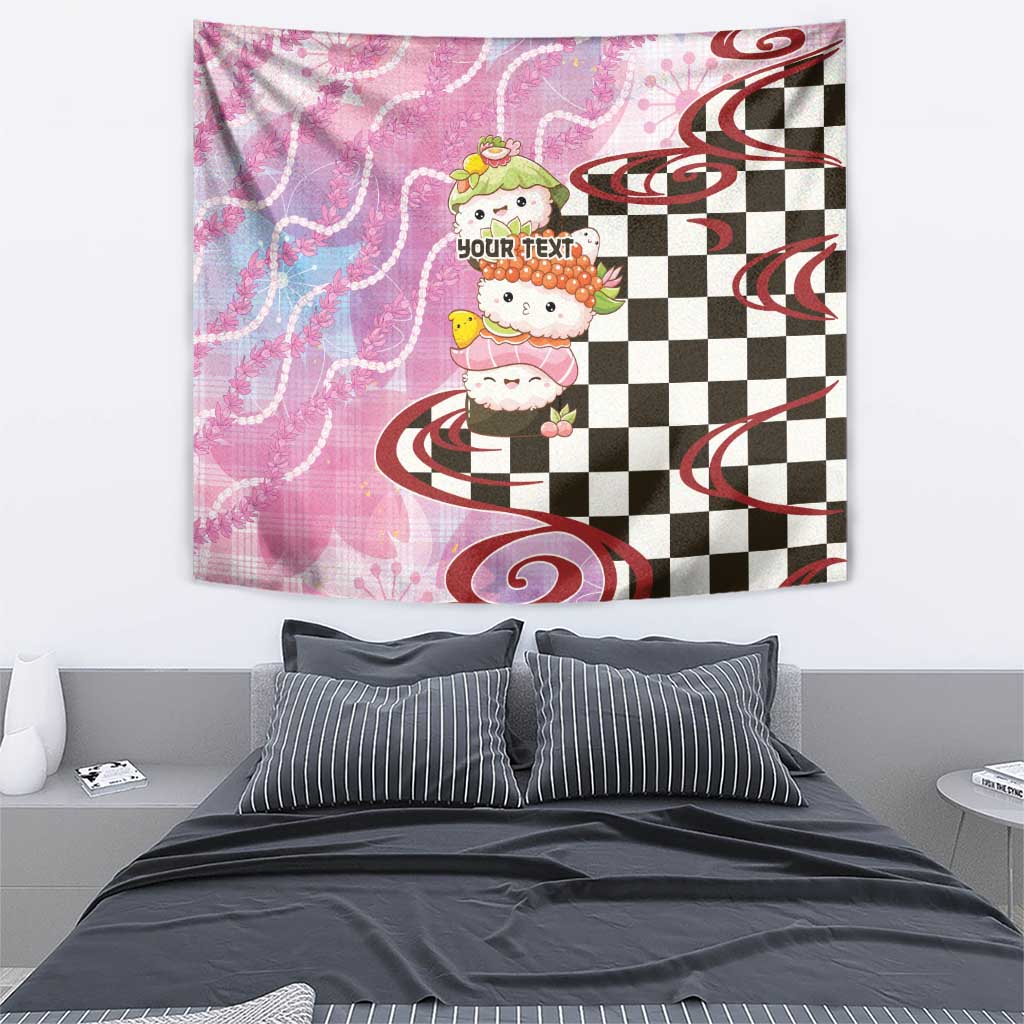 Personalized Japanese Kawaii Sushi Roll Tapestry Wagara Palaka Pattern