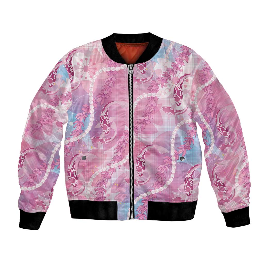 Japanese Koi Fish Bomber Jacket Pink Wagara Palaka Honohono Pikake Lei
