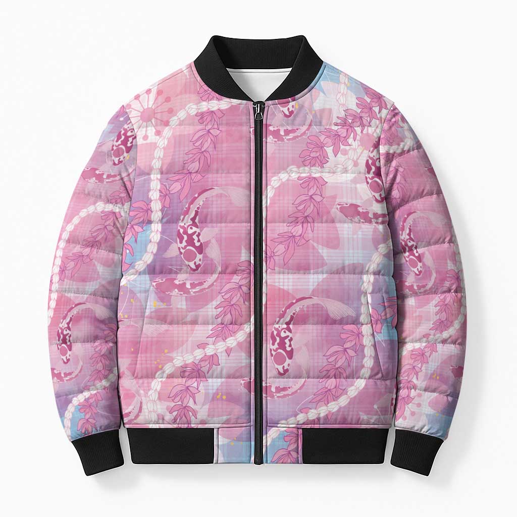 Japanese Koi Fish Bomber Puffer Jacket Pink Wagara Palaka Honohono Pikake Lei