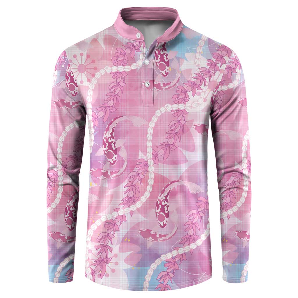 Japanese Koi Fish Button Sweatshirt Pink Wagara Palaka Honohono Pikake Lei