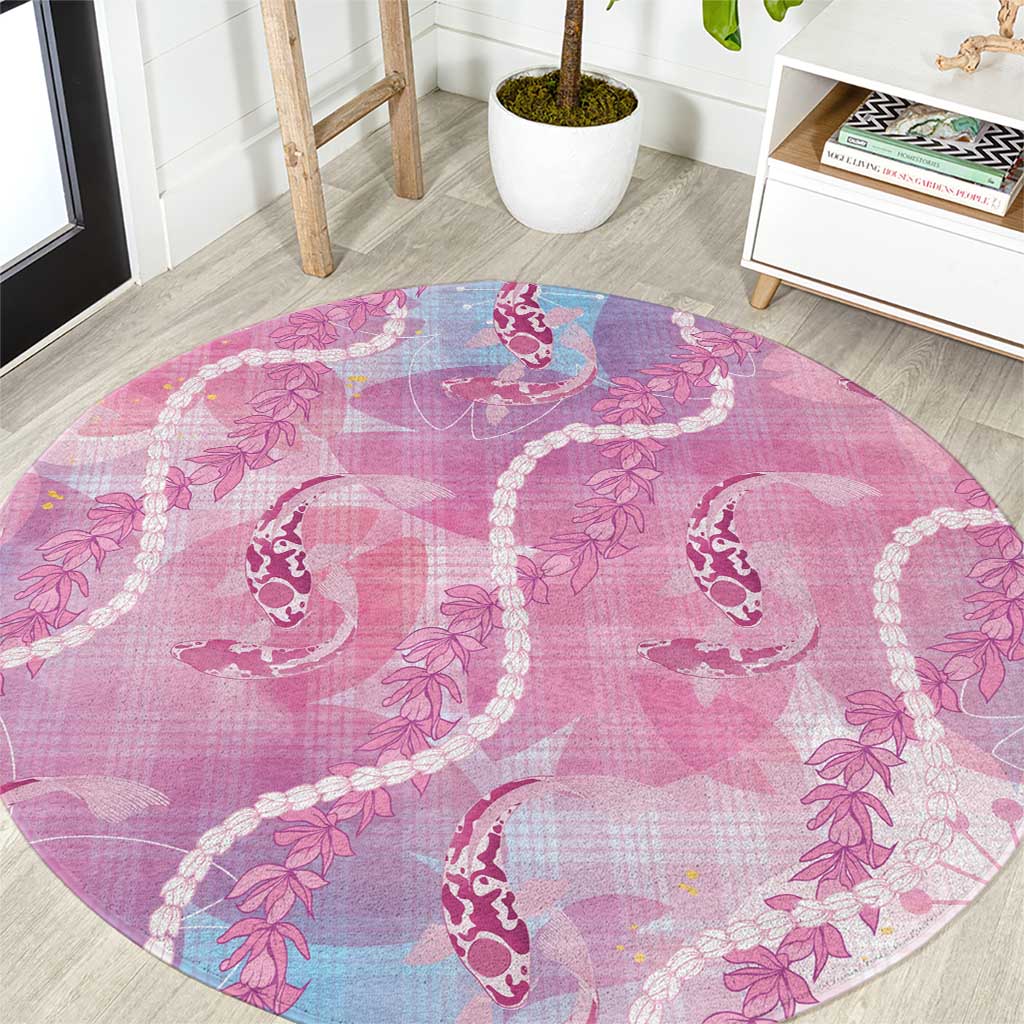 Japanese Koi Fish Round Carpet Pink Wagara Palaka Honohono Pikake Lei