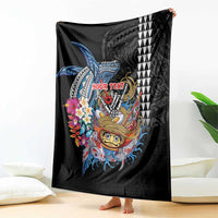 Personalized Japanese Koi Fish Ramen Blanket Aloha Shark Kakau Pattern