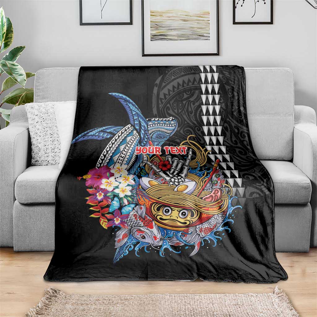 Personalized Japanese Koi Fish Ramen Blanket Aloha Shark Kakau Pattern
