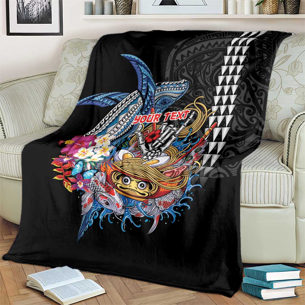 Personalized Japanese Koi Fish Ramen Blanket Aloha Shark Kakau Pattern