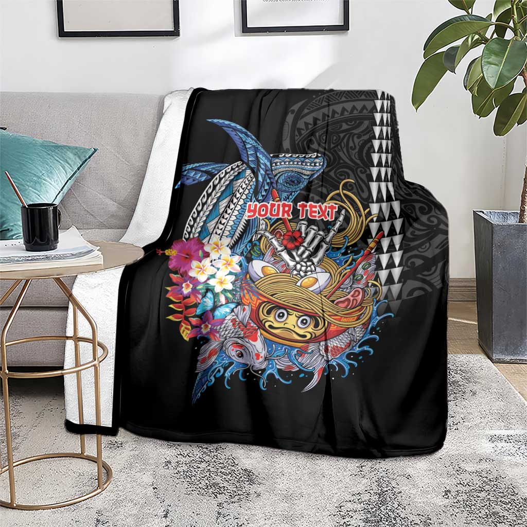Personalized Japanese Koi Fish Ramen Blanket Aloha Shark Kakau Pattern