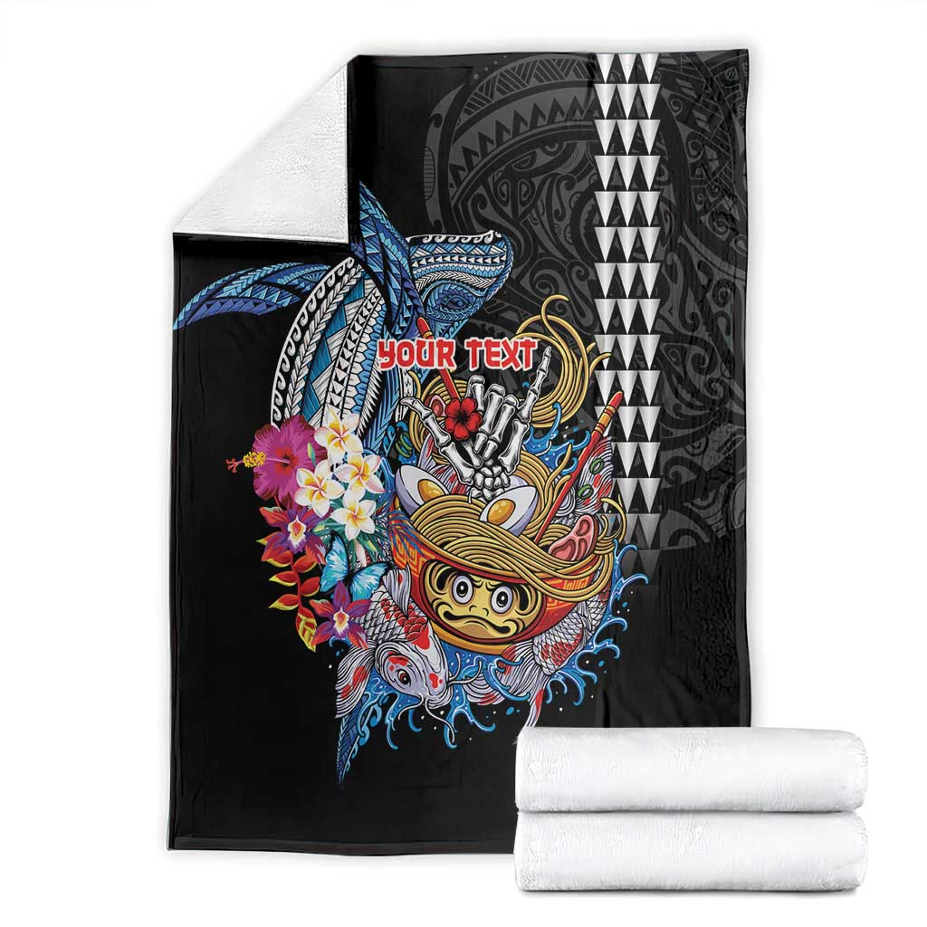 Personalized Japanese Koi Fish Ramen Blanket Aloha Shark Kakau Pattern