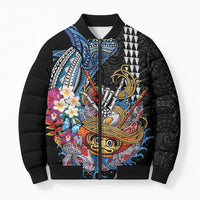 Personalized Japanese Koi Fish Ramen Bomber Puffer Jacket Aloha Shark Kakau Pattern